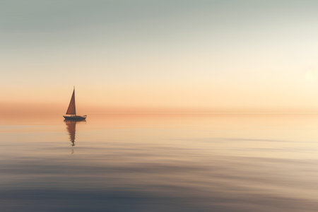 Sailing boat in the sea. 3D render. Sunset.の素材