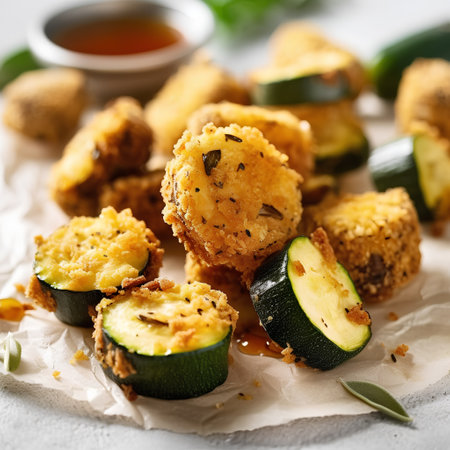 Zucchini croquettes with cheese and honey. toning. selective focusの素材
