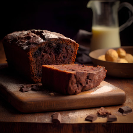 Chocolate cake with raisins on a wooden background. Selective focus.の素材