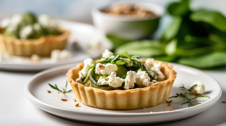 Tartlets with spinach, feta cheese, arugula and pine nutsの素材