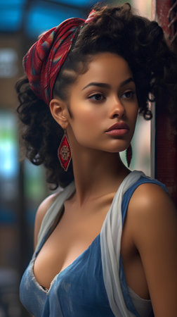 Beautiful african american woman with afro hairstyle and headscarfの素材