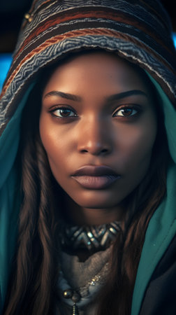 Portrait of beautiful african american woman in shawl.の素材