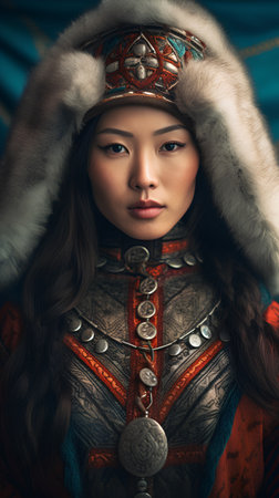 Portrait of a beautiful asian woman in russian traditional costumeの素材