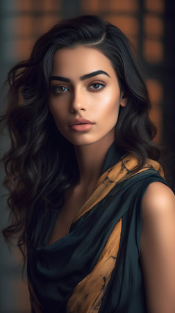 Portrait of a beautiful young woman with long curly hair. Beauty, fashion.の素材