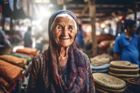 Old woman in a market in the old city of Bangkok, Thailandの素材