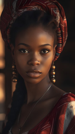 Beautiful african woman in traditional clothes. Portrait of a beautiful african american woman.の素材
