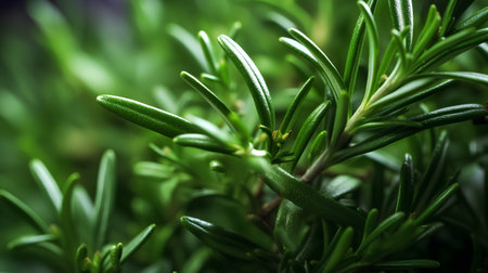 Fresh green rosemary macro closeup. Shallow depth of field.の素材
