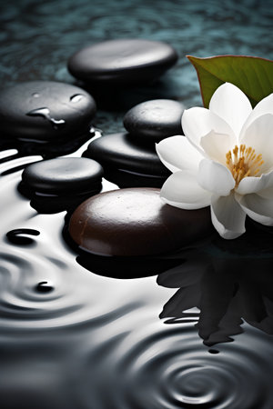 zen basalt stones and white flower on the water. zen conceptの素材