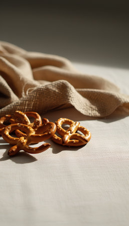 Pretzels on a linen napkin. Selective focus.の素材