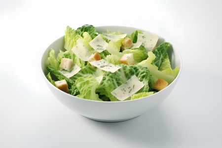 Caesar salad with parmesan and croutons on white backgroundの素材