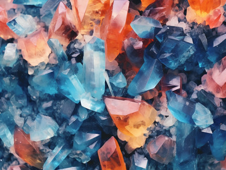 Colorful crystals of quartz and amethyst as a background. Macroの素材
