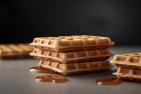 waffles with caramel on a dark background, close-up, macroの素材
