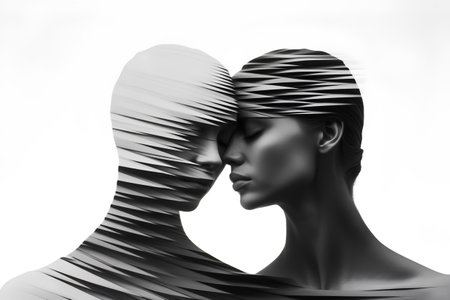Black and white mannequin head with black and white stripes.の素材
