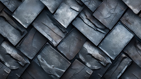 Seamless pattern of black slate stone wall texture for background.の素材