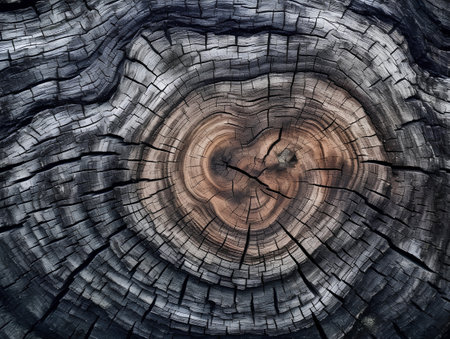 Old wood texture, closeup of a tree stump with annual ringsの素材