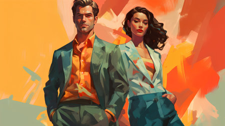 Fashion shot of a beautiful woman and man. Vector illustration.の素材