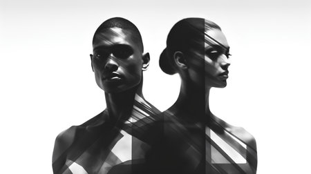 3D Illustration of a Black and White Mannequin Portraitの素材