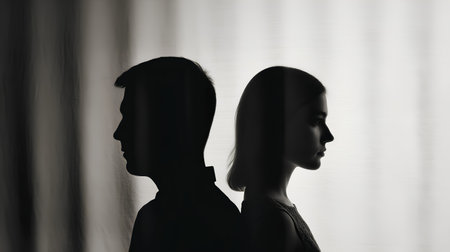 Silhouette of a woman looking through the blinds on the windowの素材