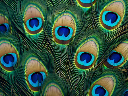 Beautiful peacock feathers close up. Abstract background and texture for design.の素材