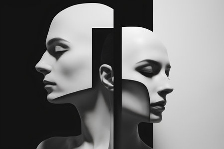 White mannequin head with black and white background. 3d renderingの素材