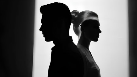 Silhouette of a mannequin with a woman in profileの素材