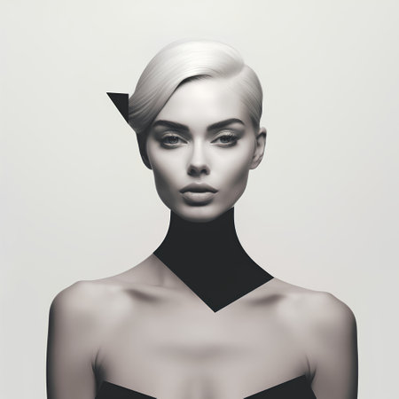 Fashion portrait of a beautiful woman with elegant hairstyle. Black and white.の素材