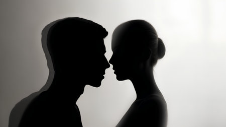 silhouette of a man and a woman on a white backgroundの素材