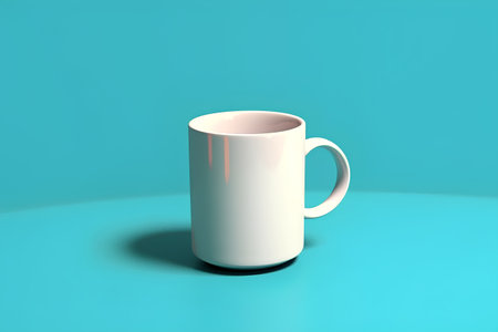 Coffee cup on a turquoise background. 3d renderingの素材