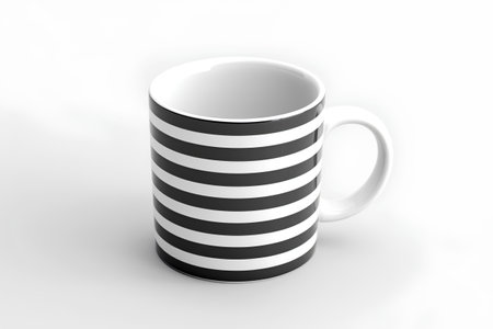 Black and white striped mug isolated on white background. 3d renderingの素材