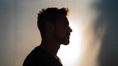 Silhouette of a handsome young man with a beard and mustacheの素材