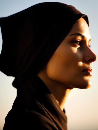 Portrait of a beautiful african american woman in black hijabの素材