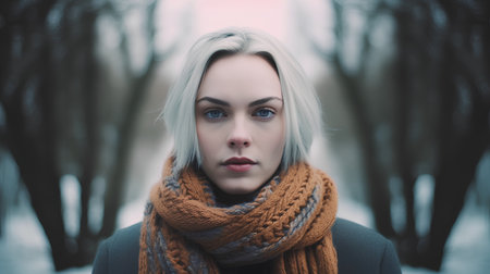 Portrait of a beautiful girl in a winter coat and scarf.の素材