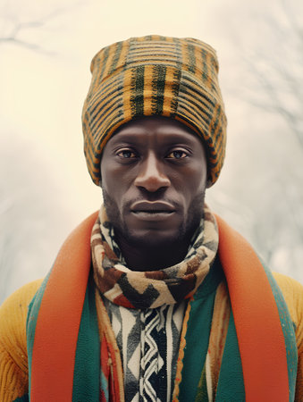 Portrait of an african american man in winter clothes.の素材
