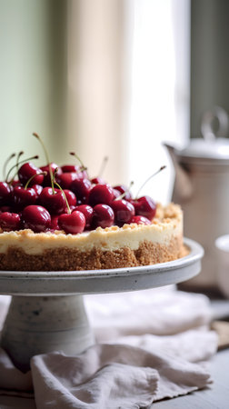 cherry cake on a metal stand. style vintage. selective focusの素材