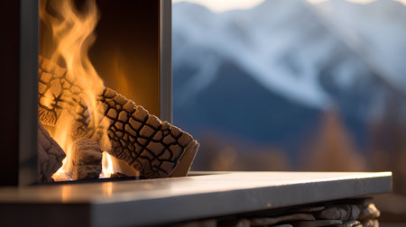 Fireplace in the mountains at sunset. Close-up. Selective focus.の素材