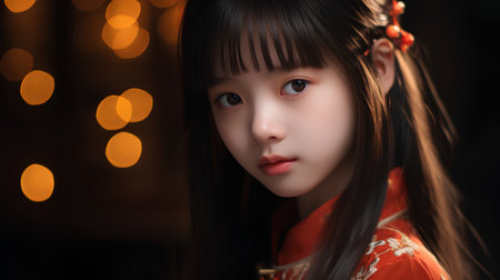 Portrait of a beautiful asian girl in traditional japanese costumeの素材
