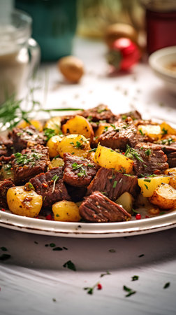 Beef Bourguignon with potatoes and dill, squareの素材