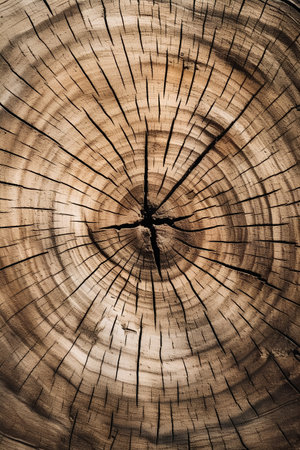 Cross section of tree trunk showing growth rings. Abstract background and texture for design.の素材