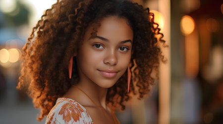 Portrait of a beautiful young african american woman with curly hairの素材