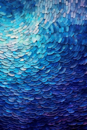 abstract blue background with a lot of sequins in the centerの素材