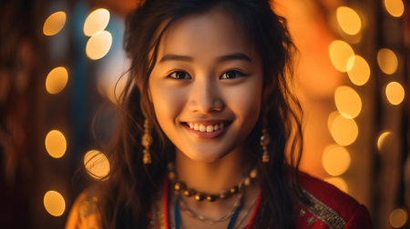 Portrait of a beautiful young asian woman in traditional costume.の素材