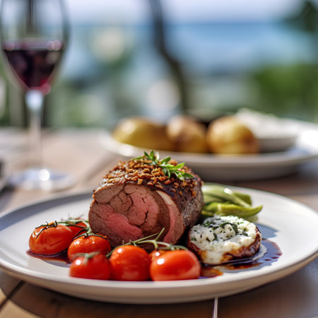 Beef tenderloin with greek feta cheese and cherry tomatoesの素材
