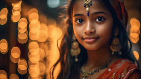 Portrait of a beautiful young indian woman in traditional indian clothing.の素材