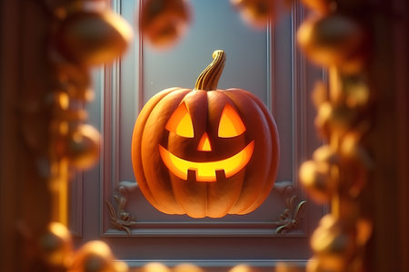 Halloween pumpkin in the halloween decorations. 3d renderの素材