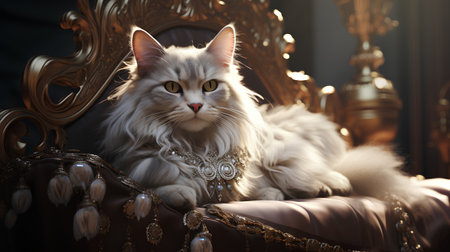 Beautiful long-haired cat of siberian breed in luxury interiorの素材