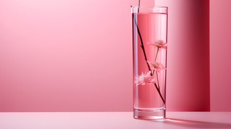 Cherry blossom in glass vase on pink background. 3d renderingの素材