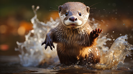 Otter catching fish in water. Wildlife scene from nature.の素材