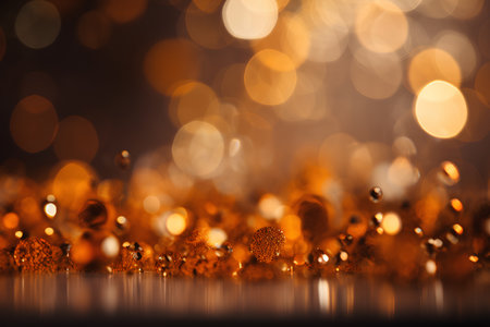 Golden christmas background with bokeh defocused lights and starsの素材