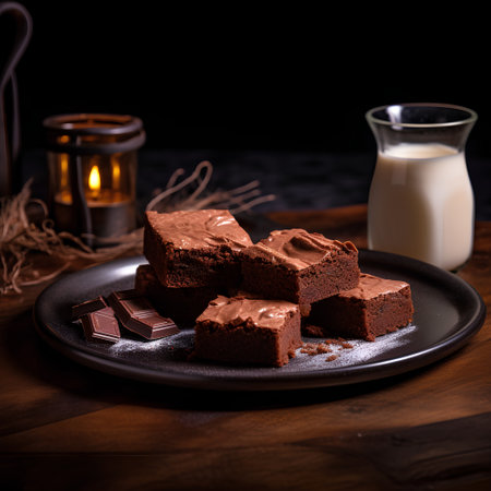 Chocolate brownies on a dark background. Selective focus.の素材