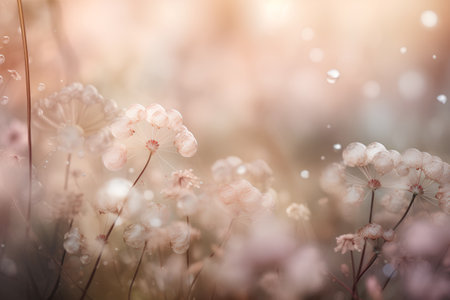 Abstract nature background with dandelions and bokeh lights.の素材